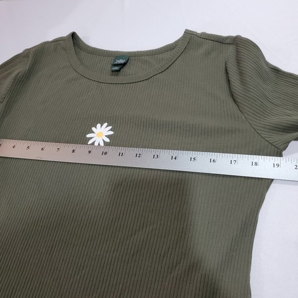 Wild Fable Dress Womens XL Y2K Green Ribbed Knit Long Sleeve White Flower Retro - Picture 7 of 9